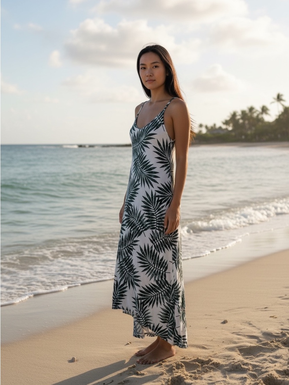 C&C California tropical palm leaf print maxi high-low Dress Womens small